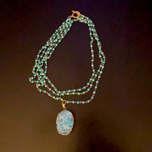 Turquoise druzy four layered necklace